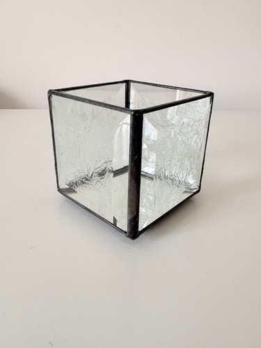 Etched Beveled Glass Candle Holder Mirrored Bottom - photo 2