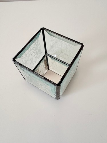Etched Beveled Glass Candle Holder Mirrored Bottom - photo 3
