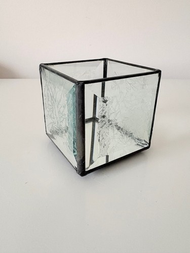 Etched Beveled Glass Candle Holder Mirrored Bottom - photo 4