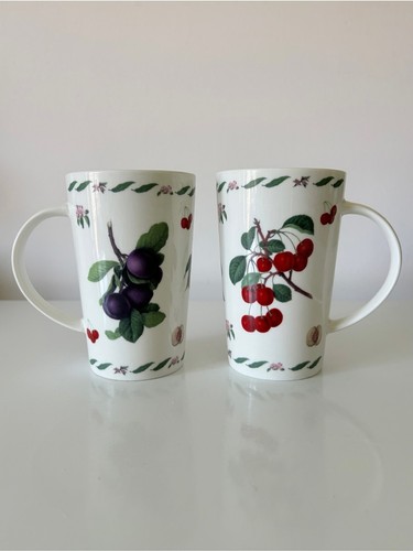 Kent Pottery Fine Bone Coffee Tea Mugs Plum Cherry Cherries Frui