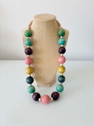 Chunky Wooden Bead Multi Colour Pastels Necklace - photo 2