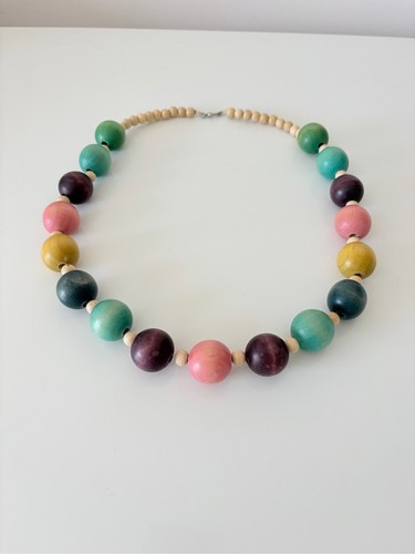 Chunky Wooden Bead Multi Colour Pastels Necklace - photo 3