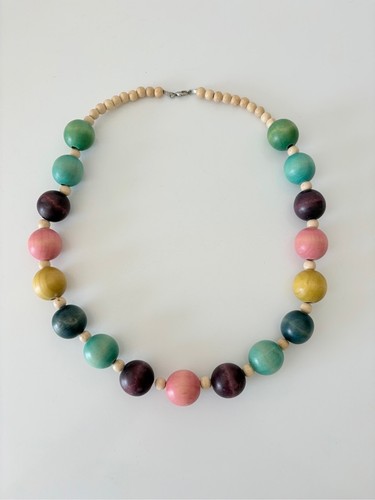 Chunky Wooden Bead Multi Colour Pastels Necklace - photo 4