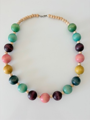 Chunky Wooden Bead Multi Colour Pastels Necklace - photo 5