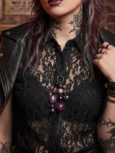 Gunmetal Long Chain Necklace with Purple Beads 40” - photo 3