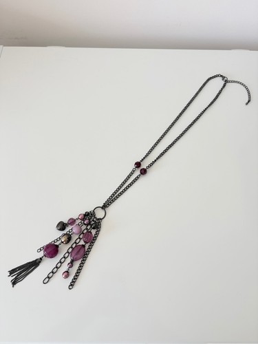 Gunmetal Long Chain Necklace with Purple Beads 40” - photo 5