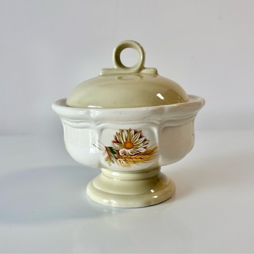 Vintage Daisy & Wheat Vitrex Ceramic Pedestal Sugar Bowl with Li