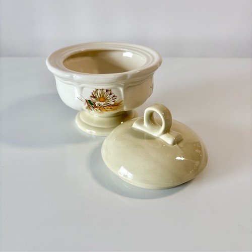 Vintage Daisy & Wheat Vitrex Ceramic Pedestal Sugar Bowl with Li - photo 2