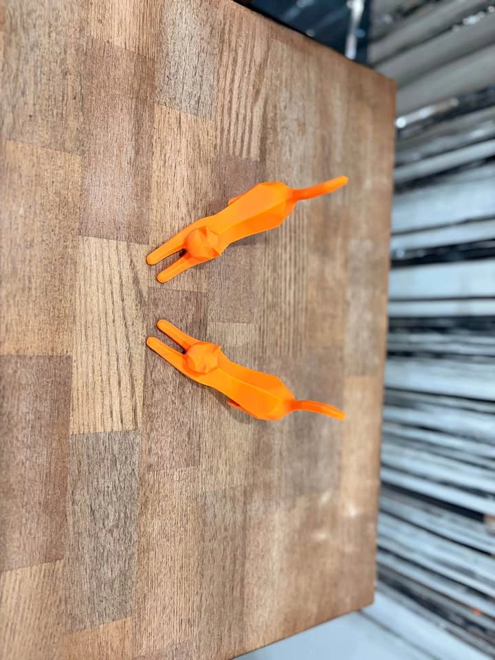 Orange 3D Printed Low Poly Stretching Cat Figurines - Set of 2