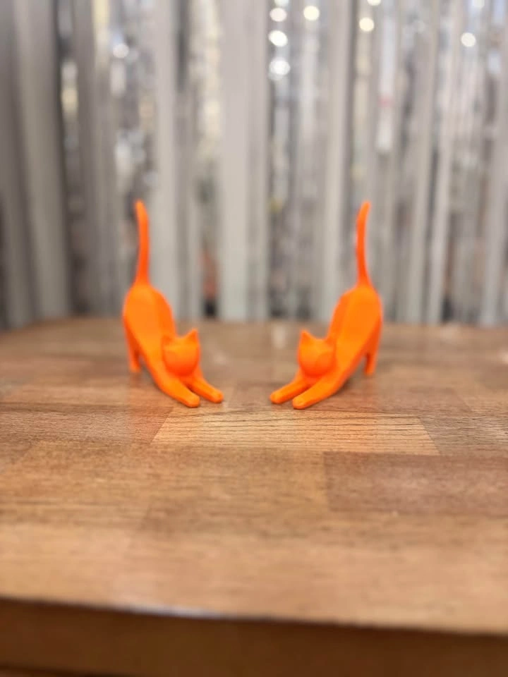 Orange 3D Printed Low Poly Stretching Cat Figurines - Set of 2 - photo 2