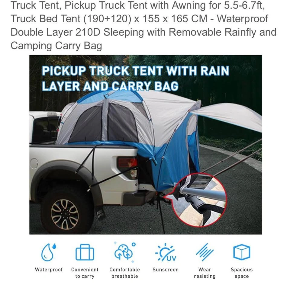 Truck Tent, Pickup Truck Tent with Awning for 5.5-6.7ft Bed - photo 2