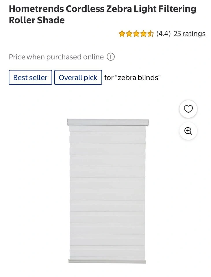 Hometrends Cordless Zebra Light Filtering White 42" x 72" Shade - photo 2