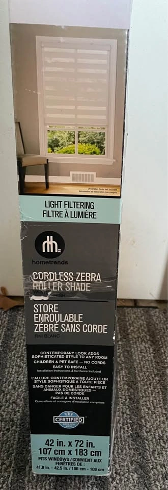Hometrends Cordless Zebra Light Filtering White 42" x 72" Shade - photo 3