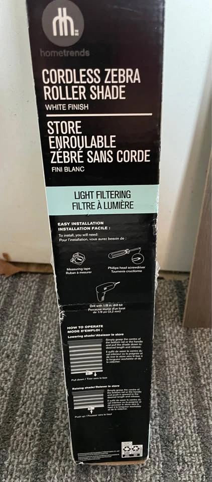 Hometrends Cordless Zebra Light Filtering White 42" x 72" Shade - photo 4