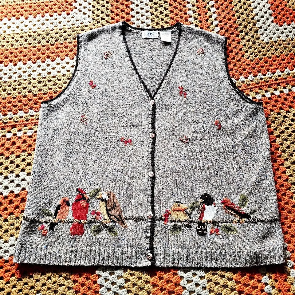 XXL Vintage 90s Bird Knit Womens Autumn Fall Vest