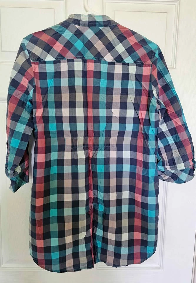 ESPRIT Colorful Plaid 100% Cotton 3/4 Sleeve Tunic Shirt - Size - photo 2