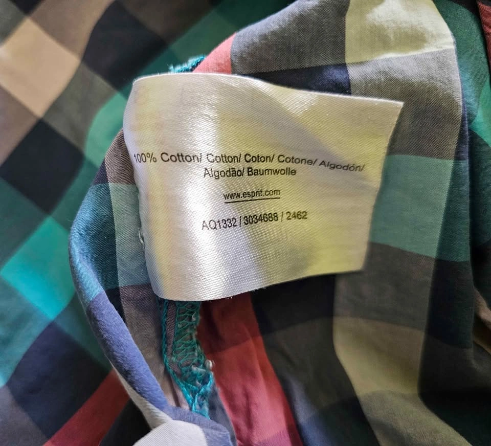 ESPRIT Colorful Plaid 100% Cotton 3/4 Sleeve Tunic Shirt - Size - photo 4