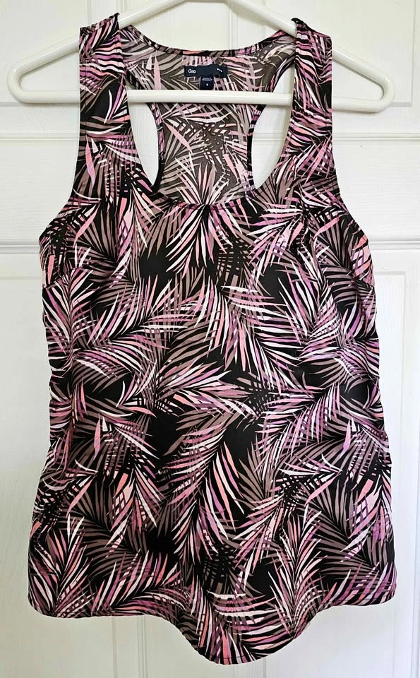 GAP Women's Pink Tropical Palm Leaf Racerback Tank Top - S