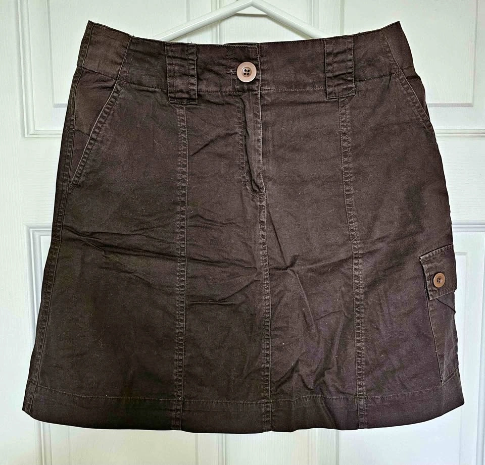 HANG TEN Women's Dark Brown Cotton Utility Cargo Mini Skirt