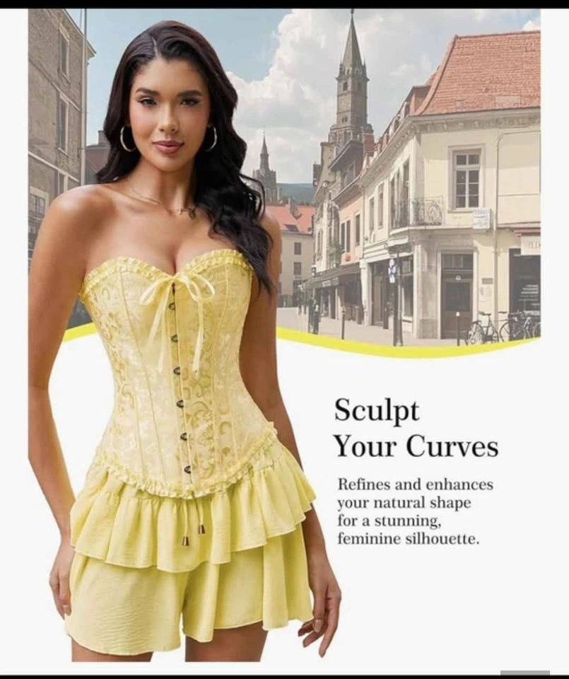🏈New yellow brocade corset top for women - photo 2