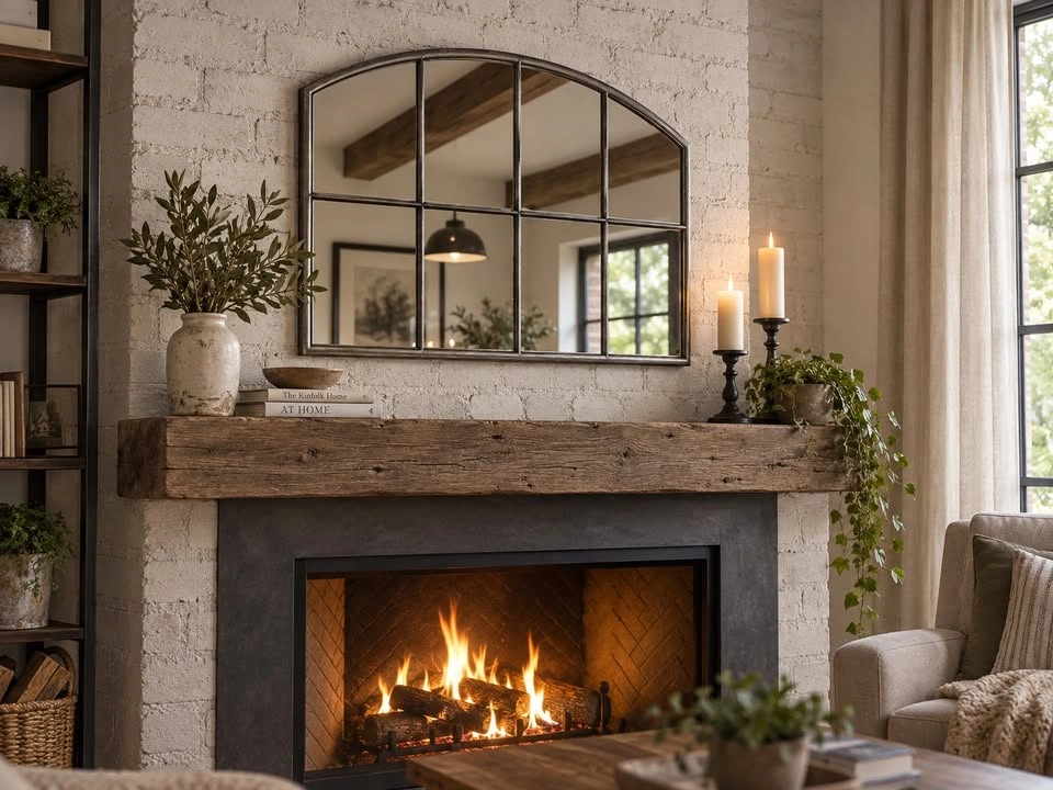 Arched Windowpane Mirror, Aged Pewter Frame - 41.5" x 27.5" - photo 2