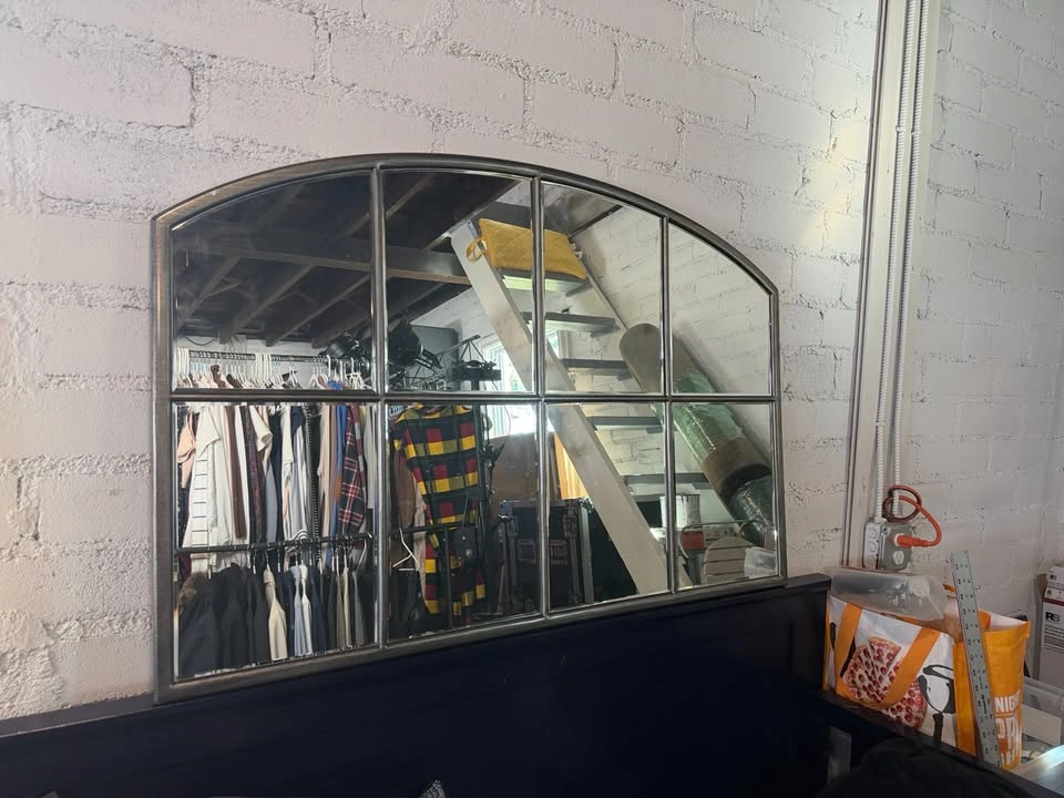 Arched Windowpane Mirror, Aged Pewter Frame - 41.5" x 27.5" - photo 4