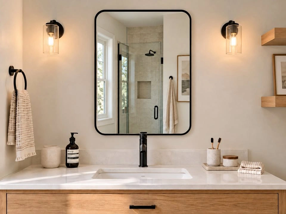 Modern Black Metal Rounded Mirror - 24" x 30"