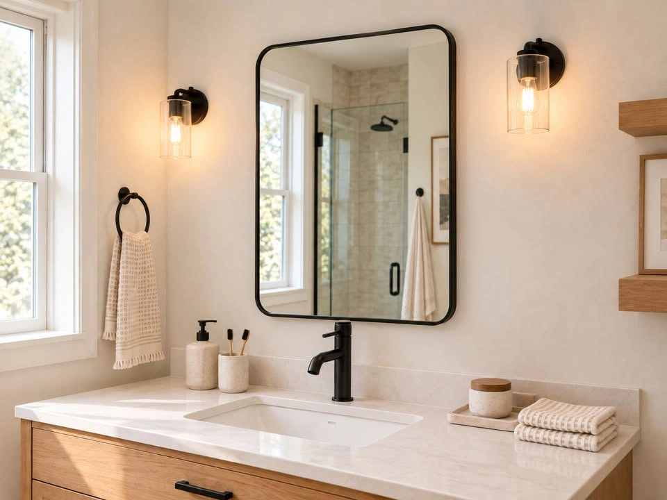 Modern Black Metal Rounded Mirror - 24" x 30" - photo 2