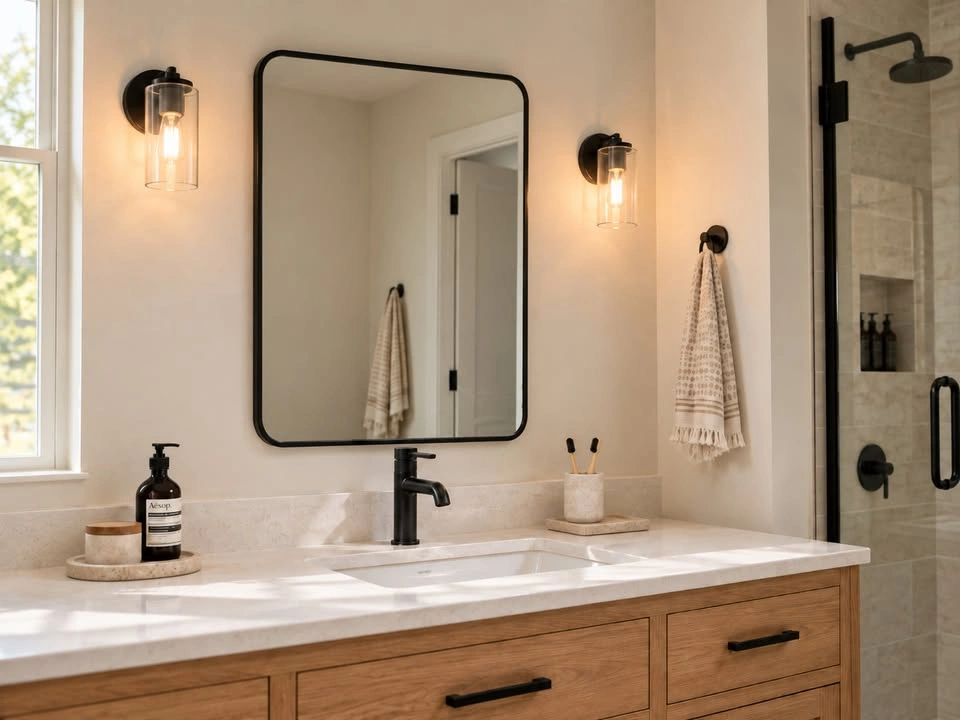 Modern Black Metal Rounded Mirror - 24" x 30" - photo 3