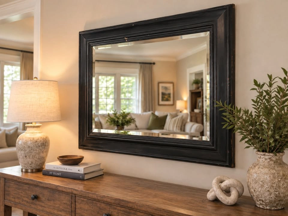 Large Black Framed Beveled Mirror - 46" x 33" - photo 2