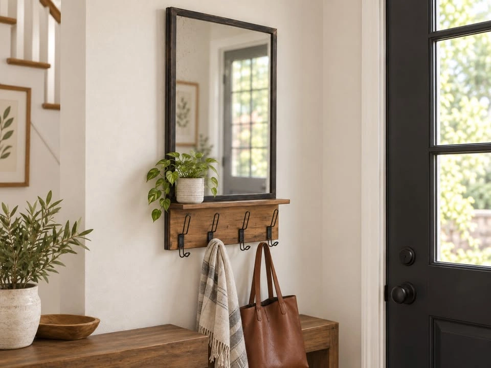 Entryway Mirror with Shelf & 4 Coat Hooks - 20" x 37.5" - photo 2