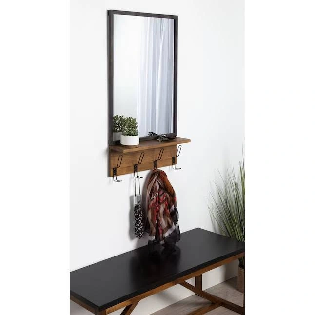 Entryway Mirror with Shelf & 4 Coat Hooks - 20" x 37.5" - photo 3