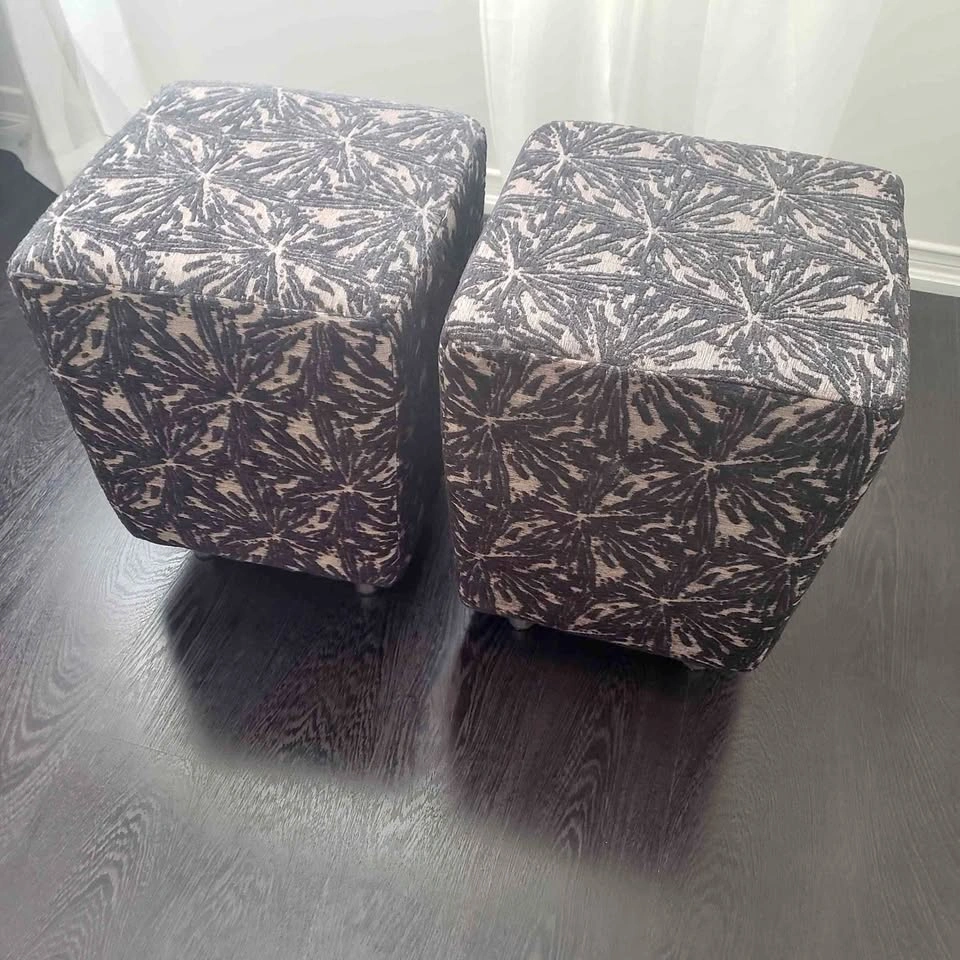 Pair of Patterned Fabric Cube Ottomans