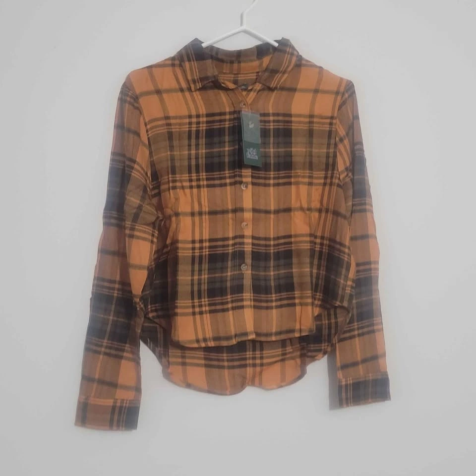 Wild Fable Pumpkin Plaid Cropped Woven Shirt - Medium NWT