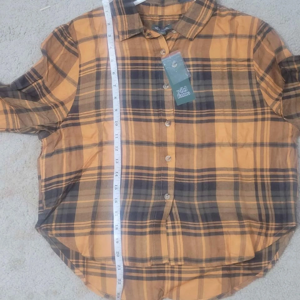 Wild Fable Pumpkin Plaid Cropped Woven Shirt - Medium NWT - photo 4