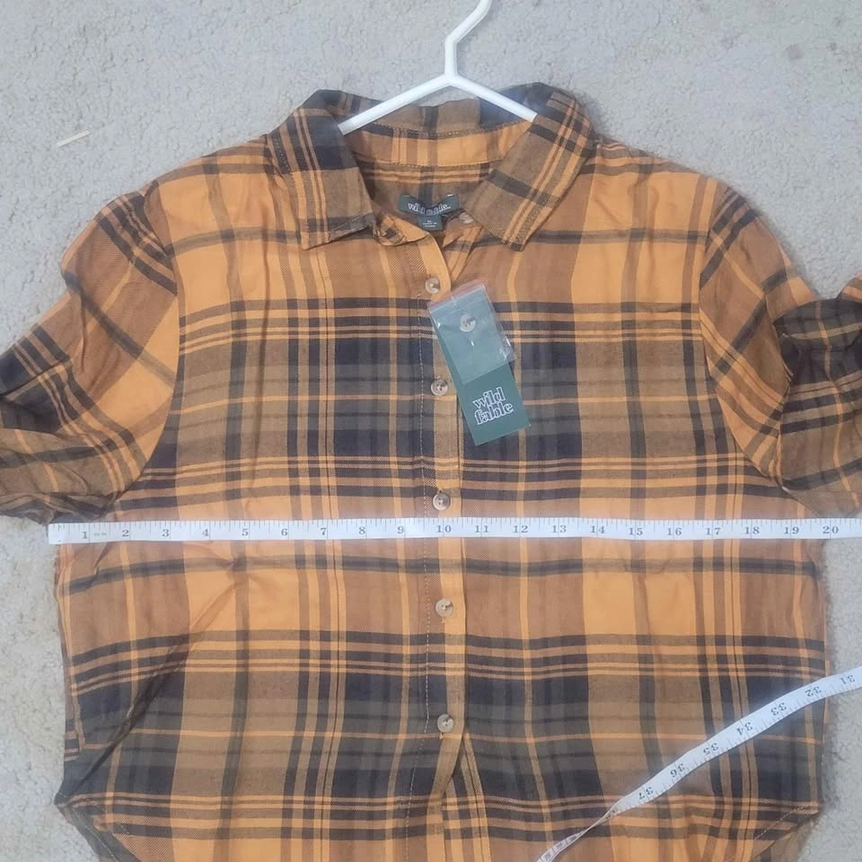 Wild Fable Pumpkin Plaid Cropped Woven Shirt - Medium NWT - photo 5