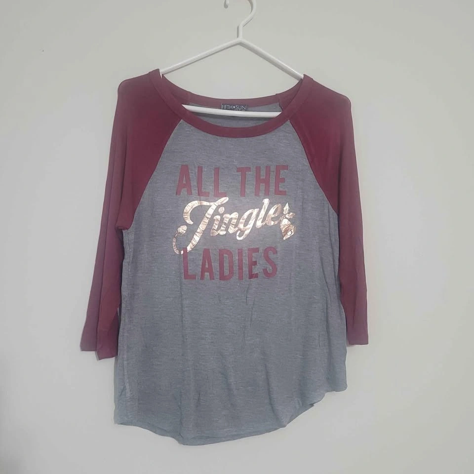 Women grey and burgundy All the Jingle Ladies Christmas Shirt si