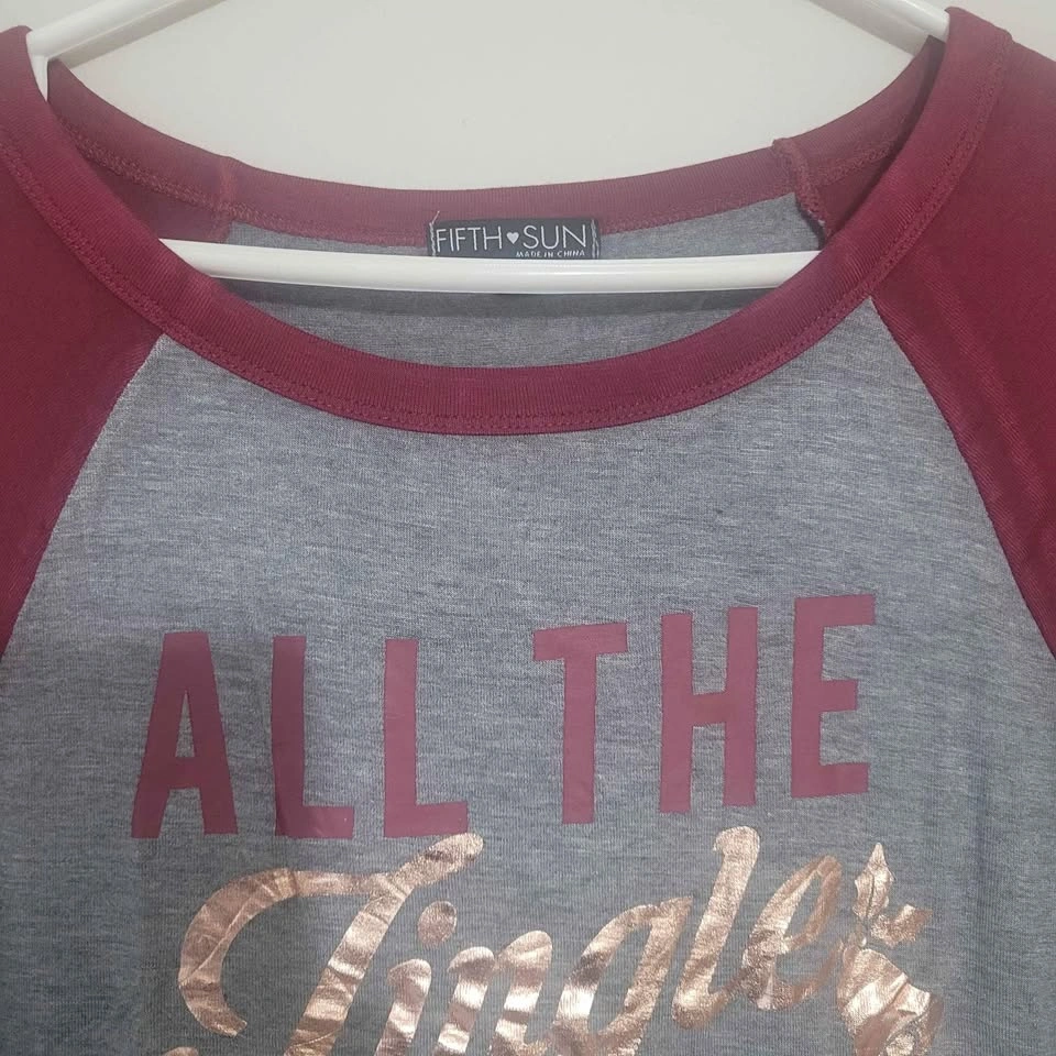 Women grey and burgundy All the Jingle Ladies Christmas Shirt si - photo 2