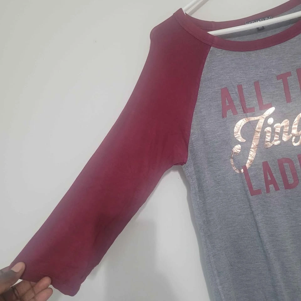 Women grey and burgundy All the Jingle Ladies Christmas Shirt si - photo 3