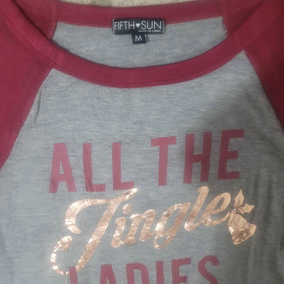 Women grey and burgundy All the Jingle Ladies Christmas Shirt si - photo 5