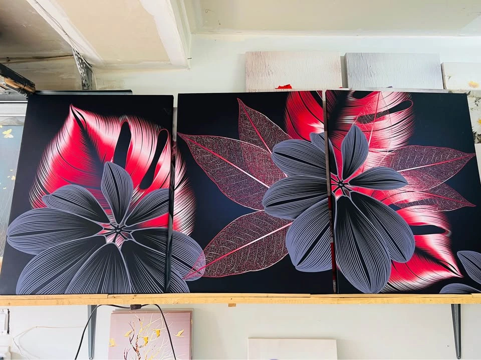 3-Piece Floral Canvas Wall Art Set 30”x75” - photo 3