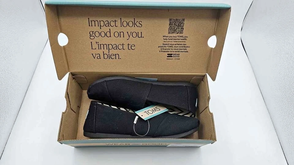 New Toms Women's Black Alpargata All Heritage Canvas Slip On - S