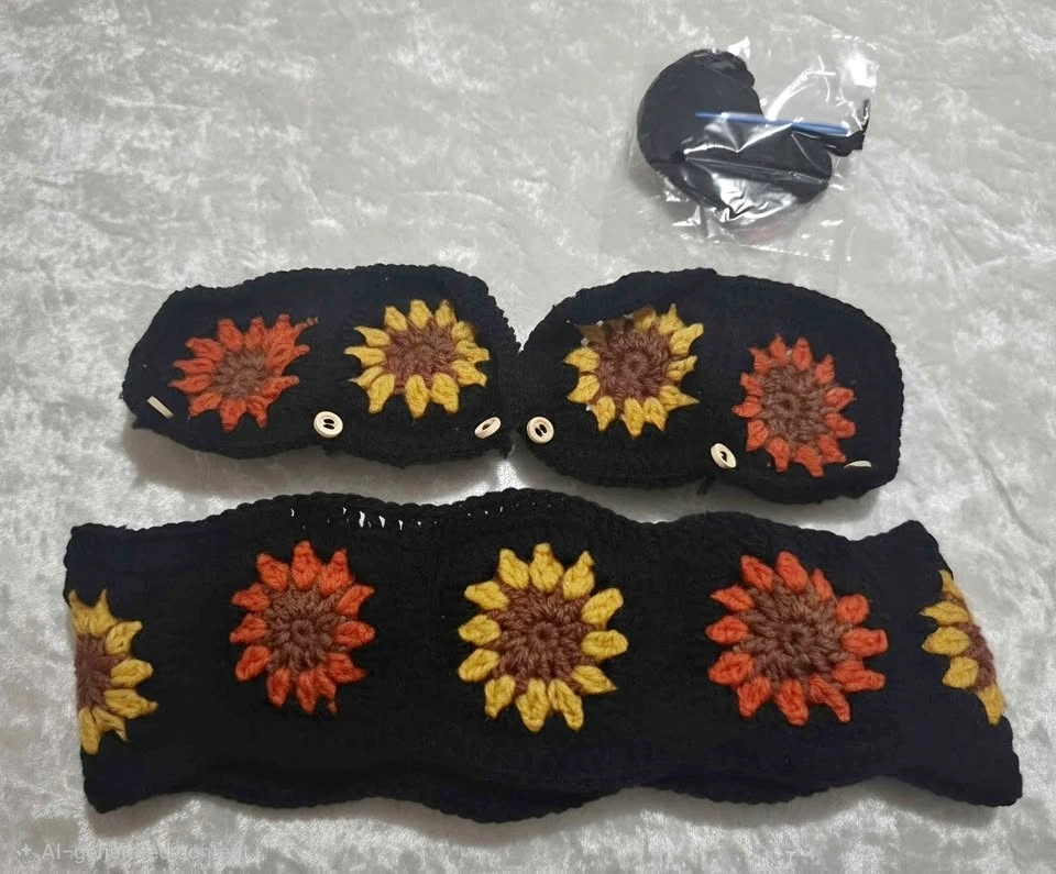 Handmade Crochet Sunflower Top and Headband Set
