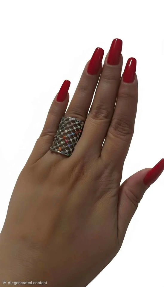 Multi-Colored Rhinestone Lattice Wide Ring Size 7 - photo 3