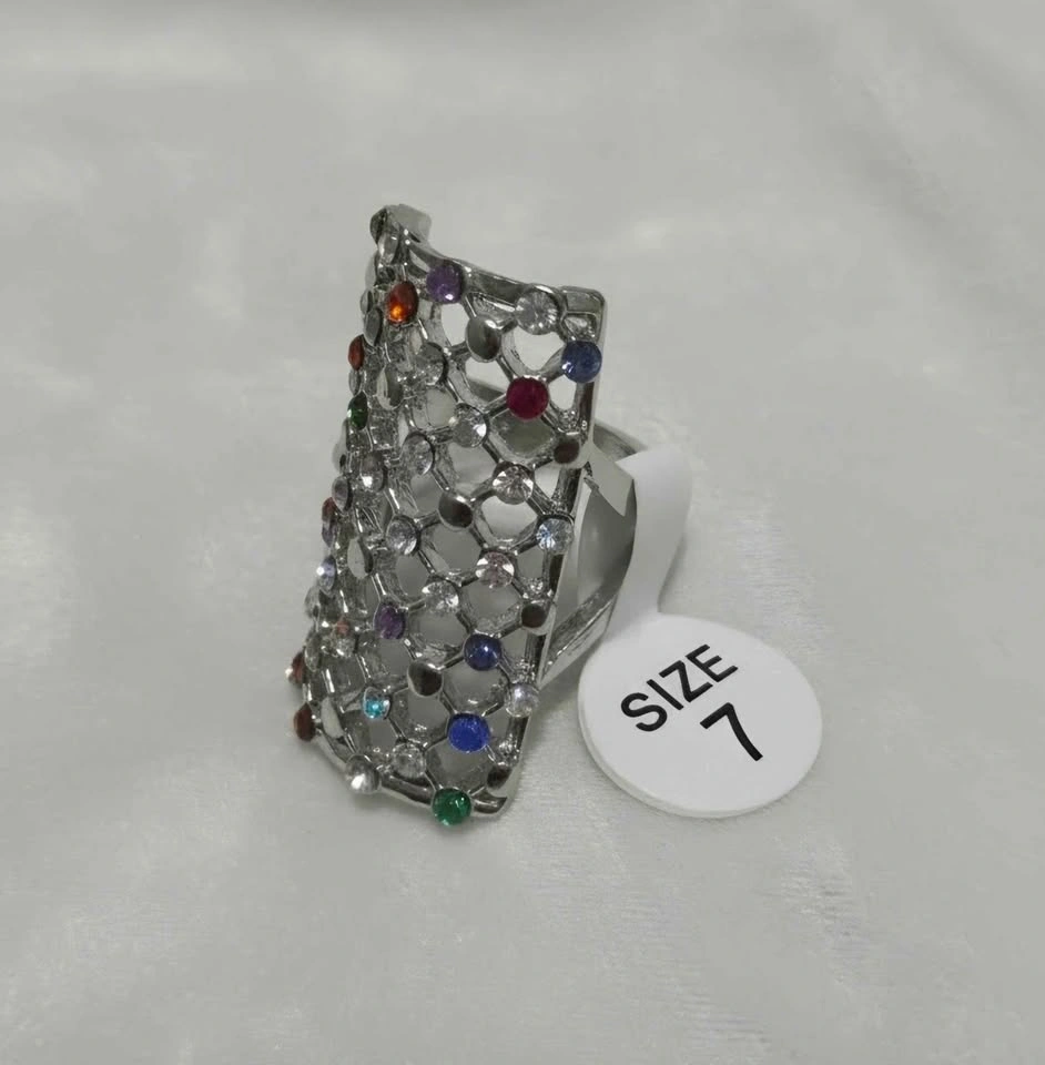 Multi-Colored Rhinestone Lattice Wide Ring Size 7 - photo 4