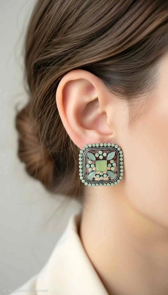 Fashion Accessories Mint Green Square Stud Earrings