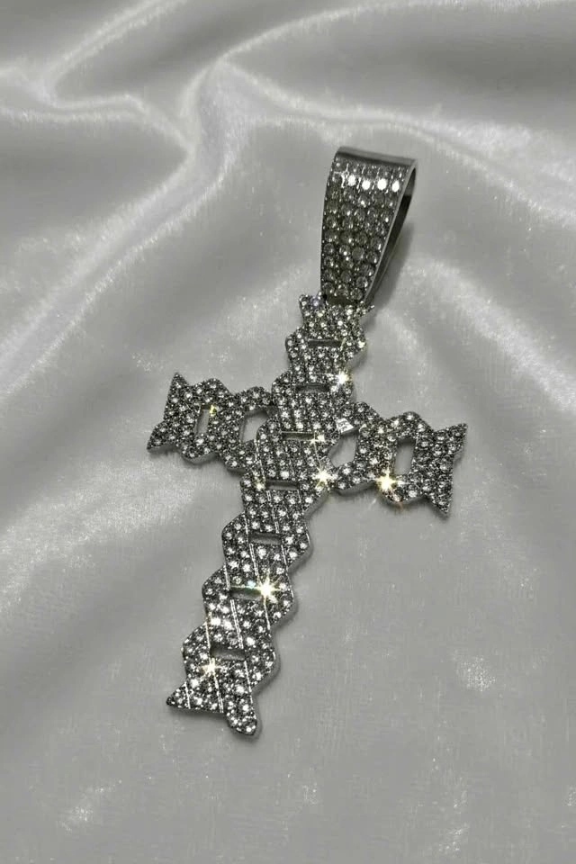 🏈 Silver-Tone Pavé Cross Pendant