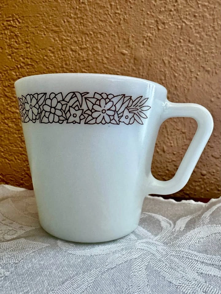 Vintage Pyrex “Woodland Brown” White Milk Glass Coffee Mug
