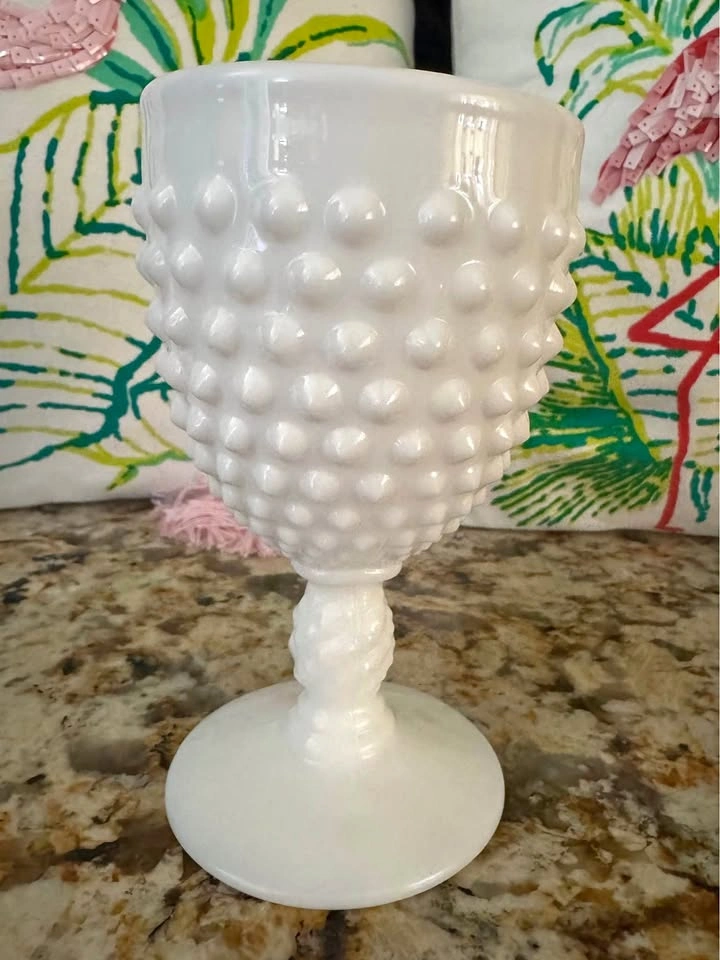 Vintage Fenton Hobnail White Milk Glass Goblet 1954-1975