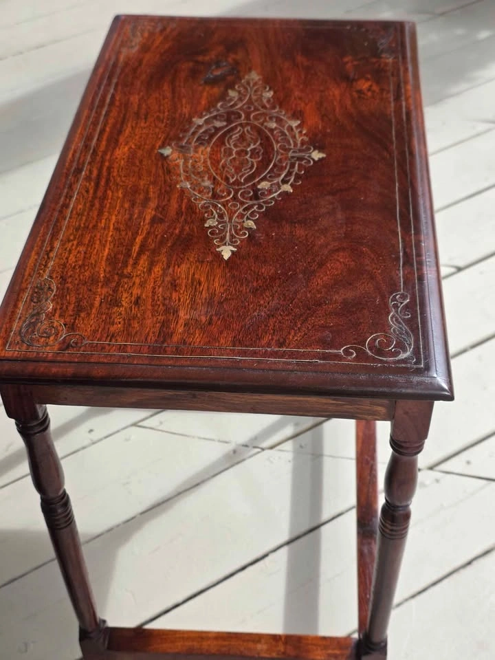 Vintage Brass Inlay Wooden Side Table - photo 2